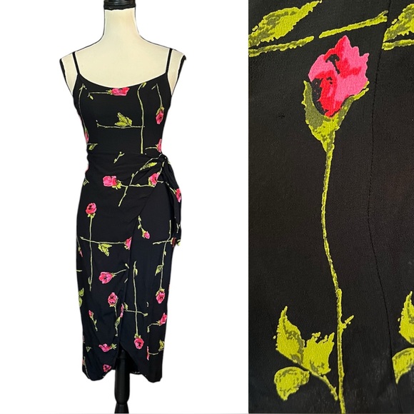 Betsey Johnson Dresses & Skirts - Vintage 90s Betsey Johnson Floral Rose Faux Wrap Dress